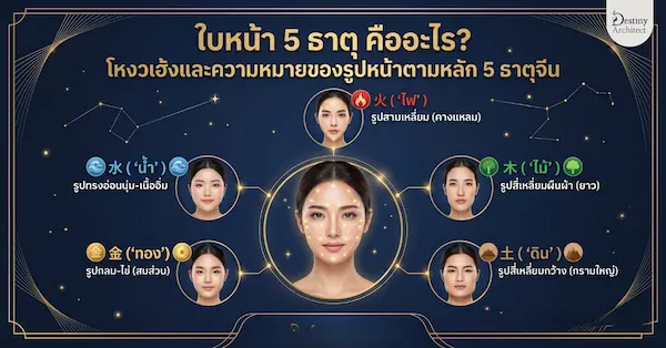 ทำความรู้จักใบหน้า 5 ธาตุ ตามหลักโหงวเฮ้งจีน ครอบคลุมธาตุดิน น้ำ ไม้ ไฟ ทอง พร้อมการอ่านลักษณะหน้าและความหมายด้านชะตากรรม