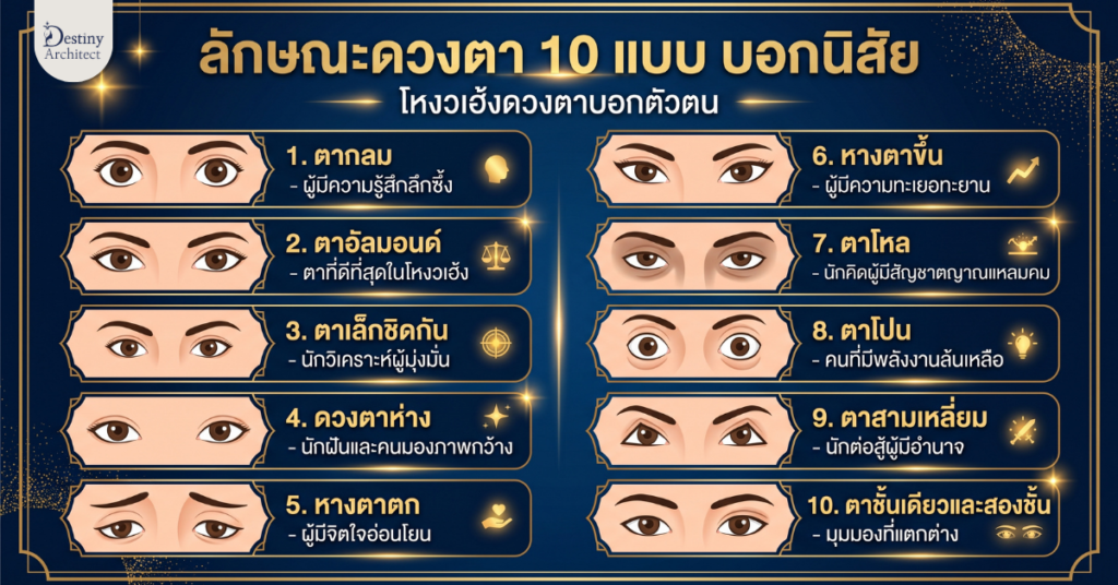 เจาะลึกศาสตร์โหงวเฮ้งตา! ลักษณะดวงตาบอกนิสัยและดวงชะตาอะไรได้บ้าง? สรุปลักษณะตา 10 แบบที่ส่งผลต่อการงาน การเงิน และความรัก อ่านจบดูเป็นทันที